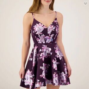 NWOT City Studio Purple and Pink Floral Foil Skater Dress (Juniors)